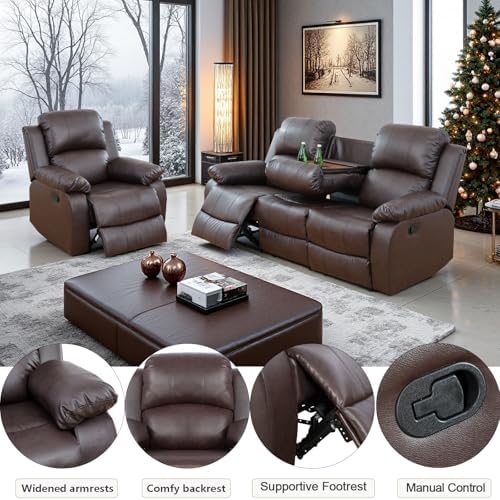 2 Pieces Living Room Furniture Sets Leather Recliner Sofa Set, Leather Couch - Image 3