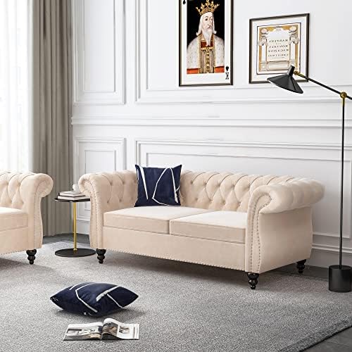 ORRD Chesterfield Loveseat, Modern Velvet Sofa Tufted Couch 2 Seater - Image 6