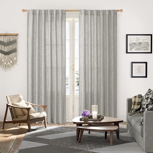 YoungsTex Dark Grey Linen Curtains 80 Inch Length 2 Panels - Image 2