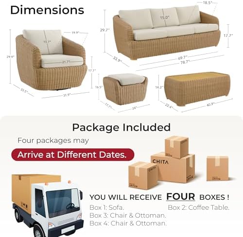 CHITA 6-Pieces Outdoor Wicker Furniture Set, Patio Conversation Set - Image 2