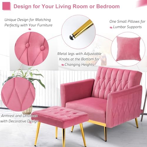Velvet Accent Chair w/Ottoman & Adjustable Backrest - Image 5