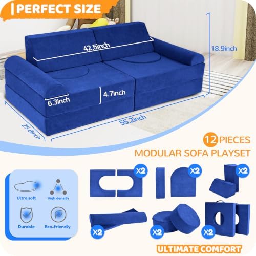 Toddler Couch, 12-Piece Modular Kids Play Couch - Image 2