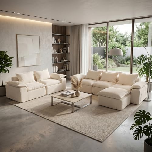 2Pcs Cloud Sectional Couch Sets, Convertible Modular Sofa. Beige by Buytime