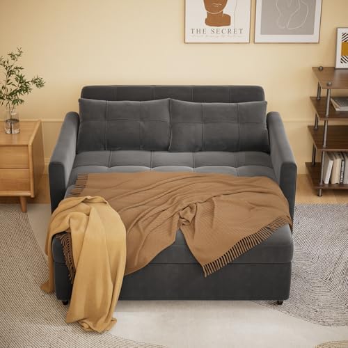 Gizoon 3 in 1 Velvet Sleeper Sofa Bed, 52 Inch 2-Seat Pull Out Couch - Image 4
