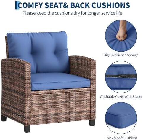 IDEALHOUSE 3 Piece Outside Patio Furniture Set, Outdoor Wicker Chair - Image 4