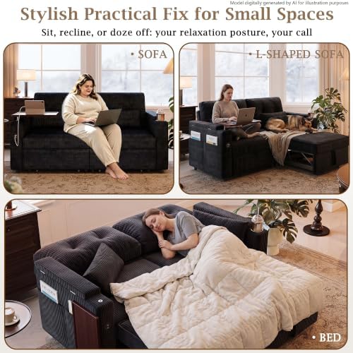 73'' Sleeper Sofa Bed Queen, Corduroy Pull Out Couch - Image 5