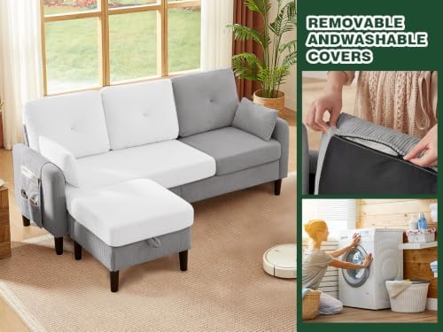 Modern Sectional Sofa with Storage Ottoman, L-Shaped 3-Seat Couch with 2 - Image 6