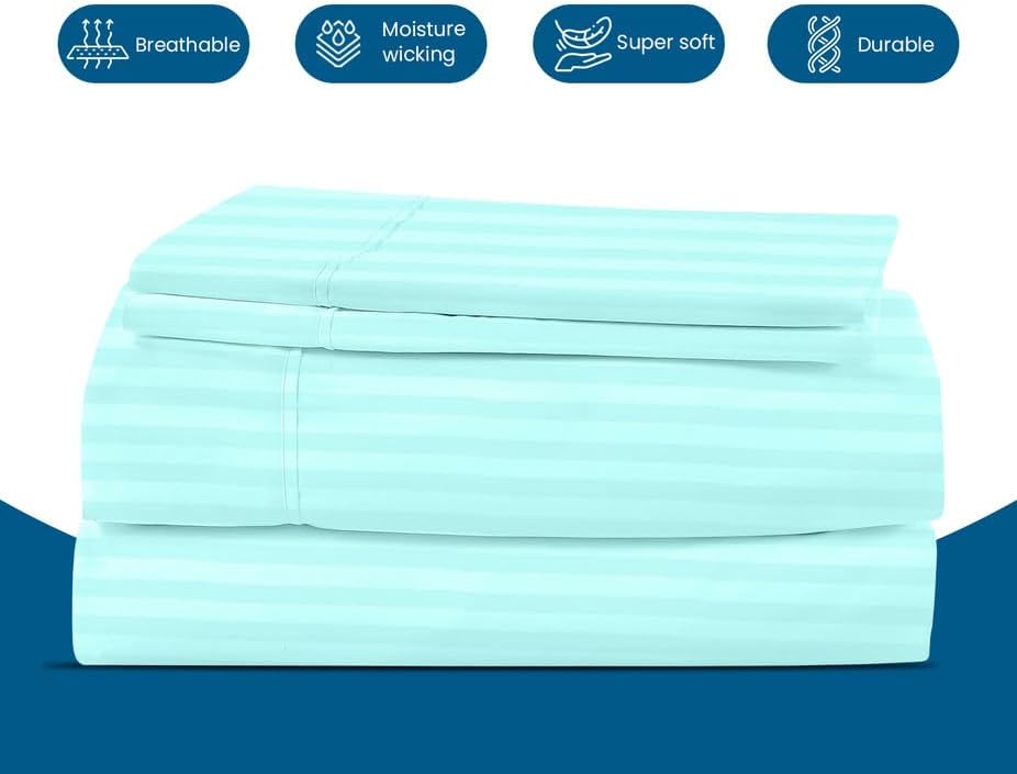 800 Series 100% Egyptian Cotton Sleeper Sofa Bed Sheet Set Stripe Olympic Queen - Image 5