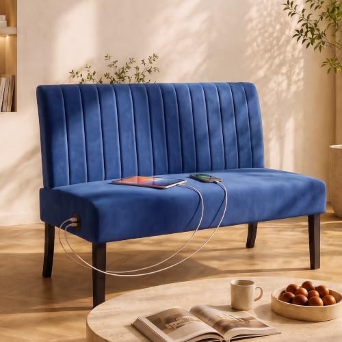 Navy Blue Velvet Armless Loveseat by STHOUYN