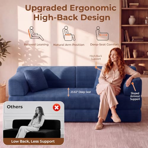 79'' Convertible Futon Sofa Bed, High‑Back Boneless Couches - Image 3