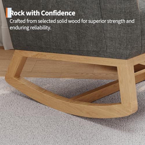 GarveeHome Nursery Rocking Chair, Linen Fabric Upholstery, Sturdy Wooden Legs & - Image 7