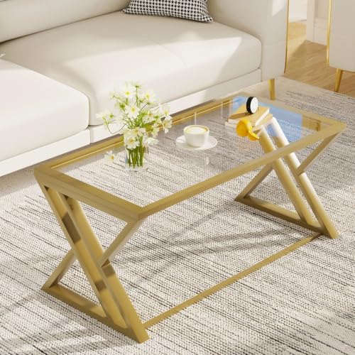 Wolawu Coffee Table Gold Glass Coffee Table - Image 6