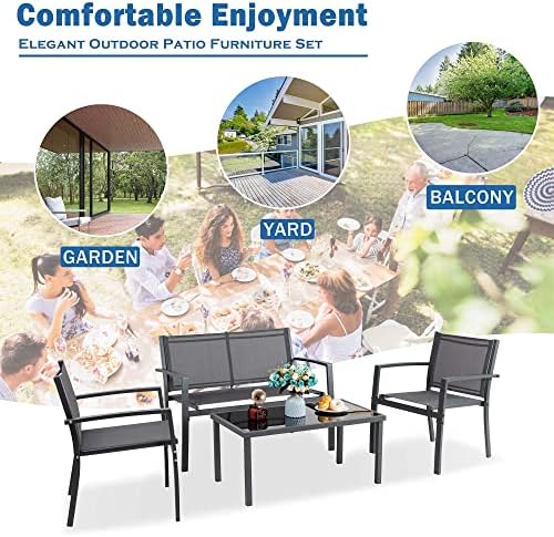 Vongrasig 4 Pieces Patio Furniture Set, Outdoor Patio Conversation Sets - Image 6