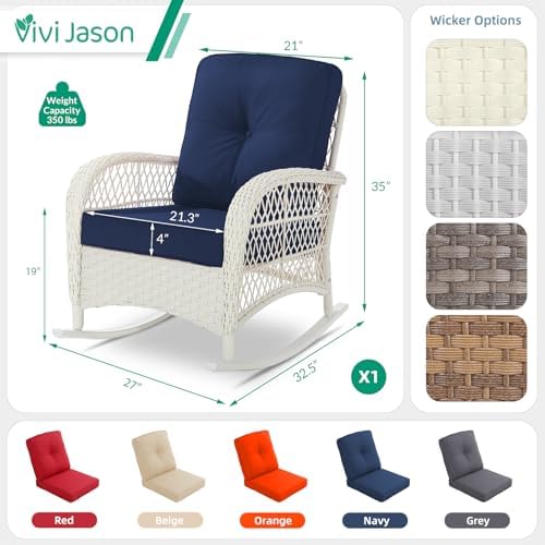 VIVIJASON Outdoor Wicker Rocking Chair, Patio Rattan Rocker Chair - Image 2