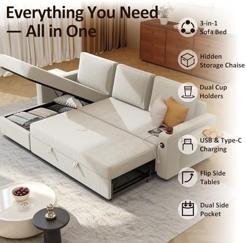 Ball & Cast 80" Sectional Sleeper Sofa Bed Pull Out Couches - Image 3