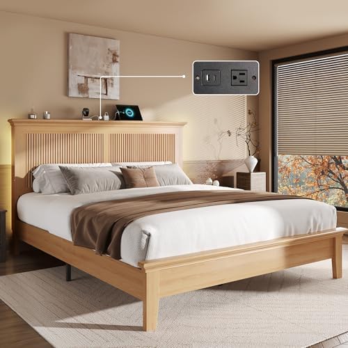 Lifezone Wood Queen Bed, Solid Wood Bed by Lifezone