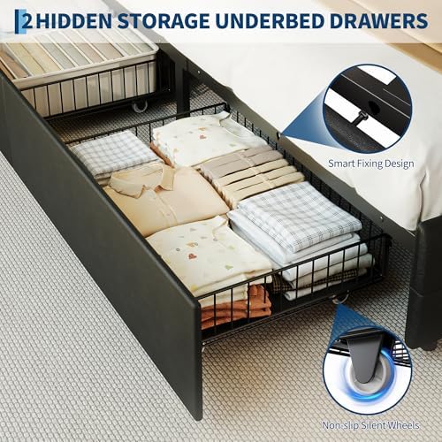 Garvee Full Bed Frame with 2 Storage Drawers & LED Light - Image 5