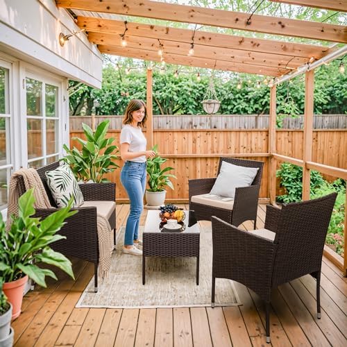 Homall 4 Pieces Outdoor Patio Furniture Set, Rattan Chairs - Image 4