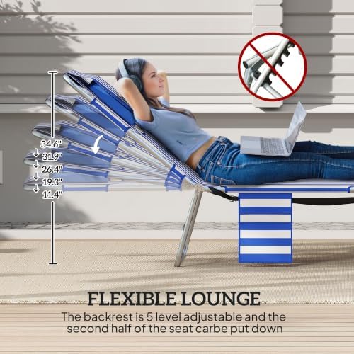 Outsunny Chaise Lounge Chair Outdoor Set of 2 w/Face Arm Hole Blue Stripe - Image 4
