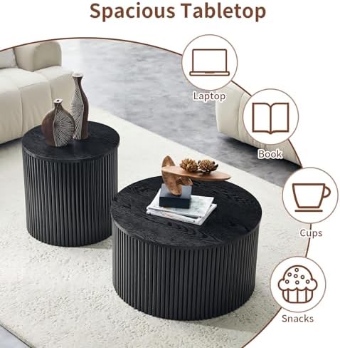 LKTART Round Fluted Nesting Coffee Table Set of 2 - Image 4