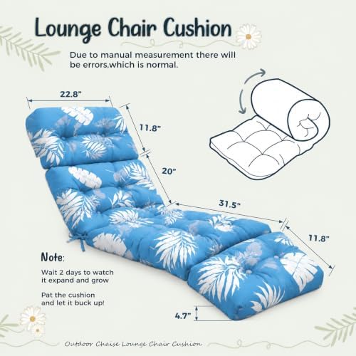 Outdoor Lounge Chair Cushions Set of 2 Waterproof 75.1x22.8x4.7" Blue Leaf - Image 3