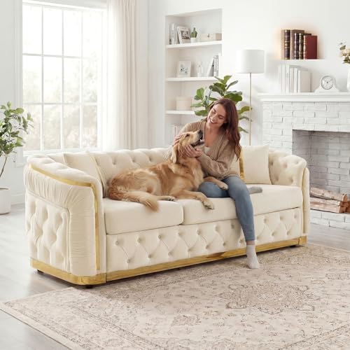 84.6" Mid Century Modern 3 Seater Chesterfield Sofa Couch - Image 3