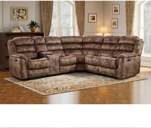 EBELLO Manual Reclining L-Shaped Sectional Sofa Set, Soft Fabric Recliner by EBELLO