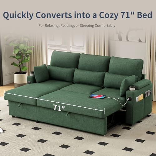 81" L-Shaped Sectional Sofa Couch, Pull-Out Sleeper Sofa Bed - Image 5