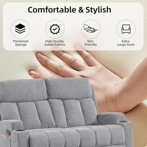 CANMOV Manual Recliner Sofa Set, Soft Fabric Reclining Loveseat - Image 6