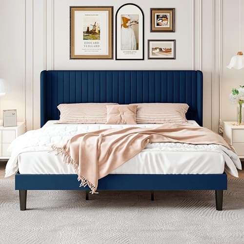 SHA CERLIN King Size Velvet Bed Frame, Tufted Wingback Headboard - Image 3