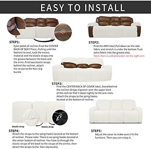 Easy-Going 8 Pieces Recliner Couch Stretch Sofa Slipcover Cream - Image 4