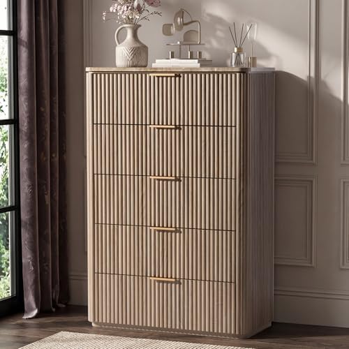 46"W Fluted 5 Drawer Bedroom Dresser, by DelArk