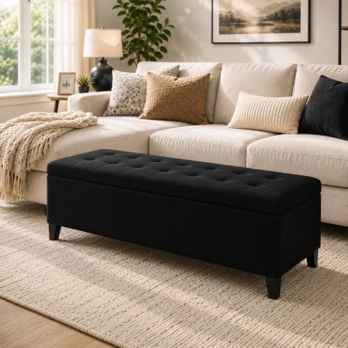 Ottoman with Storage 51" Linen Fabric Storage Ottoman Bench by DECODEVILLE