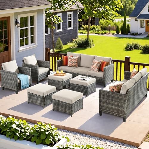 ovios Patio Furniture Set, 8 Pieces Outdoor Wicker Sofa Couch by OVIOS