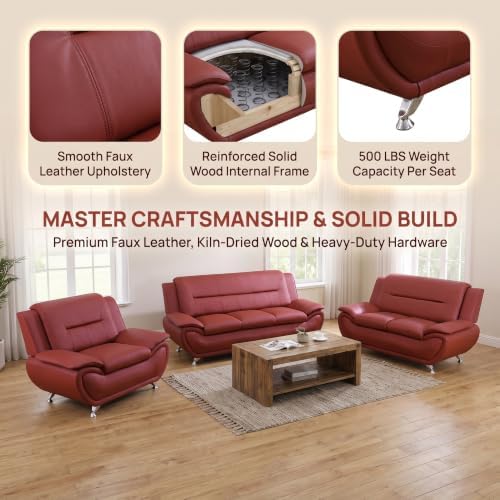 3 Piece Faux Leather Sofa Set for Living Room, Modern Living Room Furniture Set - Image 5