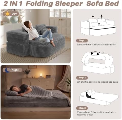 75'' Folding Sleeper Sofa Bed, Memory Foam Boneless Couch - Image 3