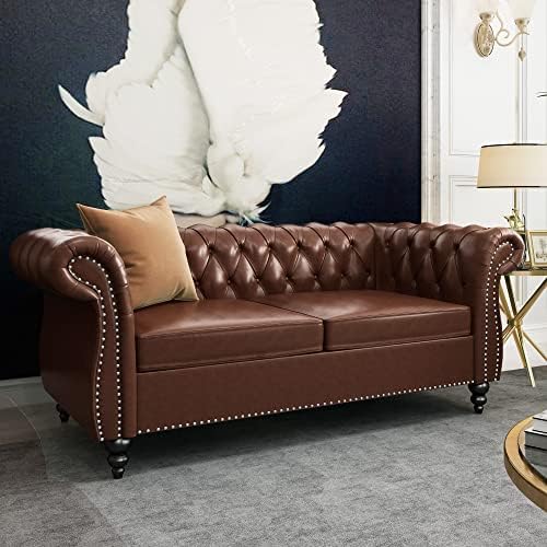 Chesterfield Loveseat, Modern Faux Leather Sofa Tufted Couch 2 Seater - Image 3