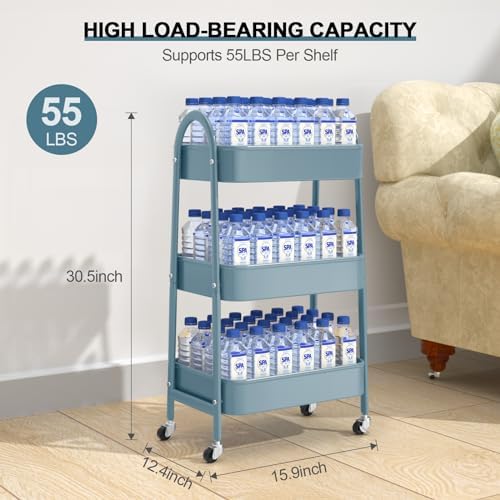 3 Tier Utility Rolling Cart, EAGMAK Metal Storage Cart - Image 6