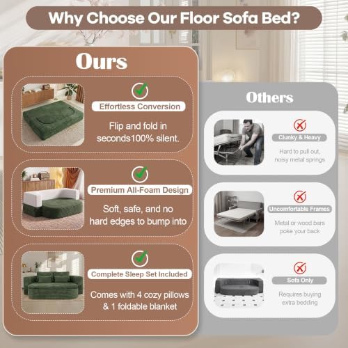 75'' Folding Sleeper Sofa Bed, Memory Foam Boneless Couch - Image 5