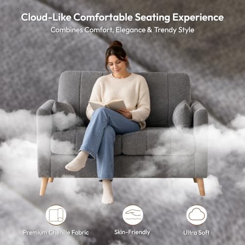 VINGLI 47.2" Tufted Chenille Loveseat, 7.9" Thick Padded Back - Image 4
