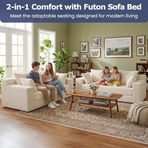 3 Seater Boneless Couch for Living Room, Convertible Futon Sofa Bed Comfy Pull - Image 5