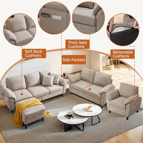 3 Pieces Sectional Sofa Set, 3-Seat L Shaped Couch - Image 4