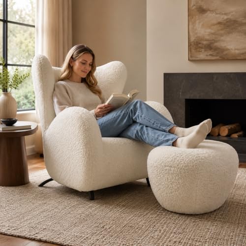 Oversized Teddy Chair and Ottoman Set, Upholstered, - Image 3