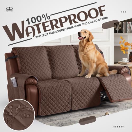 KinCam Waterproof Recliner Sofa Covers Washable, 3 Seater, Deep Brown - Image 3