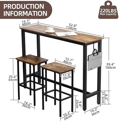 Finnhomy 52.7" Industrial Bar Table Set - Image 5