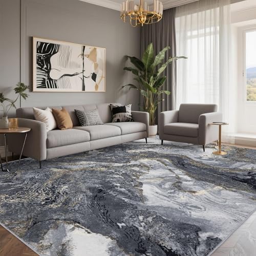 Abstract Black Rug for Living Room: Modern Washable 8x10 Area Rugs for Bedroom - Image 3