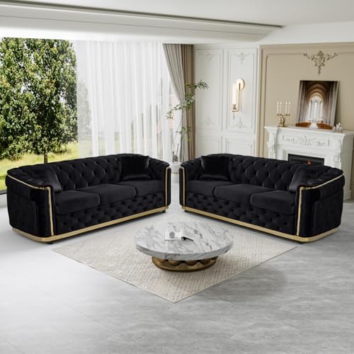 2-Piece 84.6" Velvet Sofa Set, Chesterfield Tufted by DAMAIFROMFURNITURE