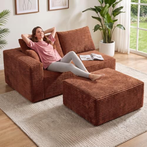 Boneless Ottoman for Couch, Corduroy Cloud Ottoman, Oversized Square Large Pouf - Image 3