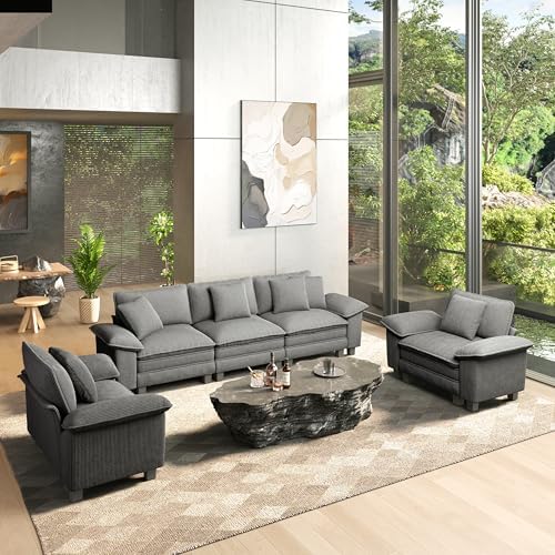 HERA'S HOUSE 3 Pieces Modular Cloud Couch and Chair Set Setional Sofa by HERASHOUSE