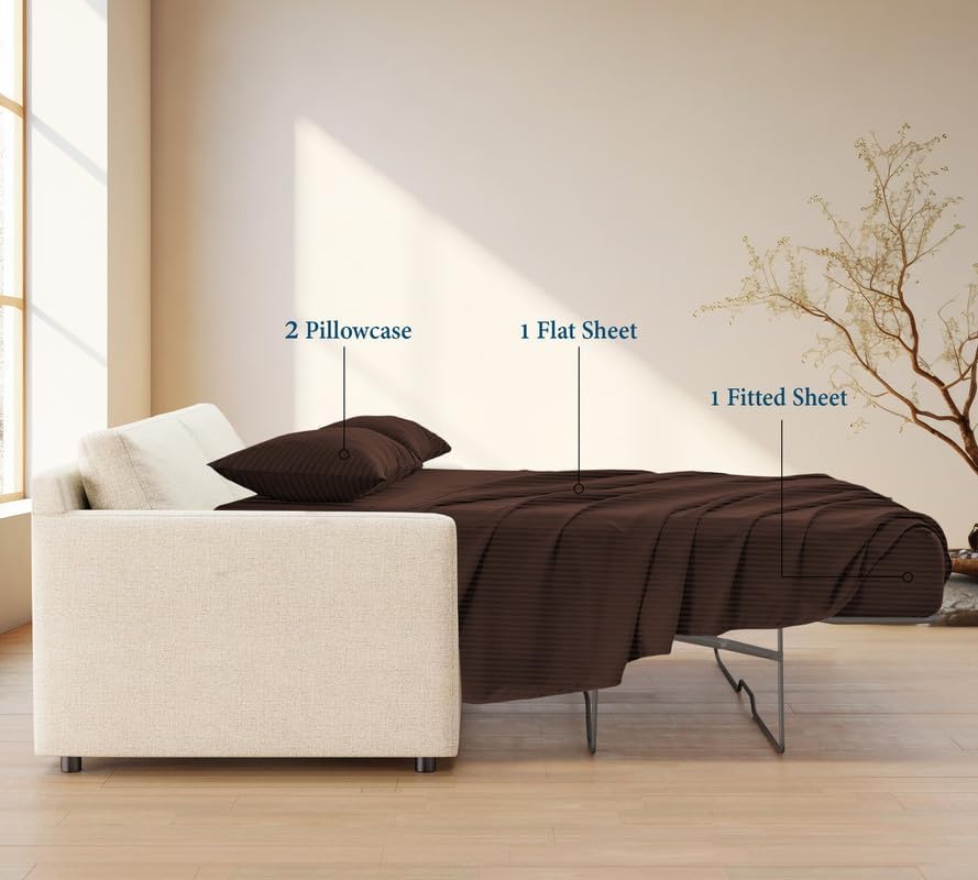 800 Series 100% Egyptian Cotton Sleeper Sofa Bed Sheet Set Stripe Queen Size - Image 3